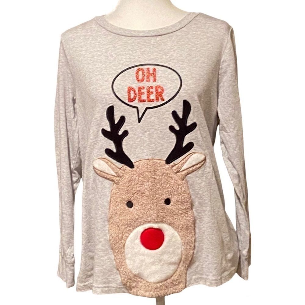 Holiday Time Fuzzy Reindeer Christmas Shirt Size Medium